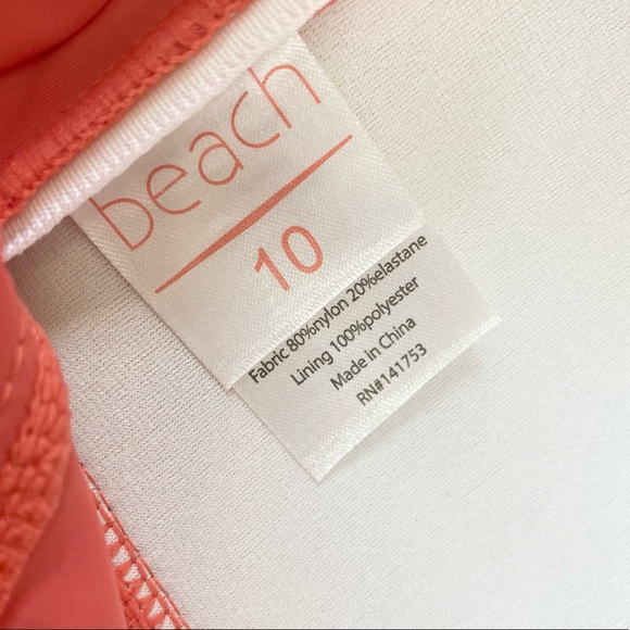 ON THE BEACH Shirred Sweetheart Neckline Salmon Pink Halter Tankini Set Size 10 - Picture 13 of 14